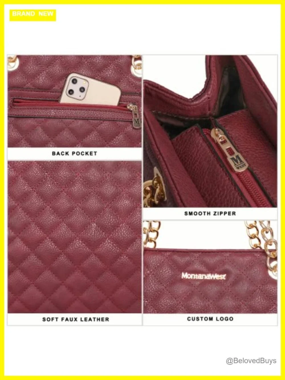 Quilted Faux Leather Tote Bag with Chain Shoulder Strap